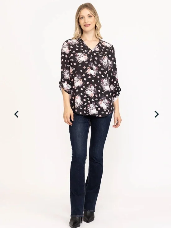 Warehouse One NWT Scull Floral Blouse size M. - Picture 4 of 11